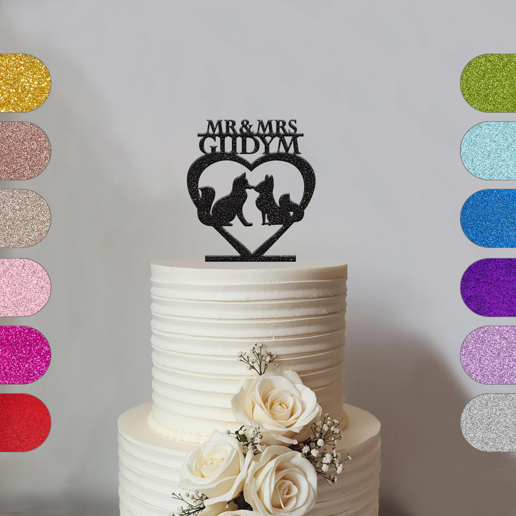 Personalised Fox Pair Heart Wedding Cake Topper – Surname - hero