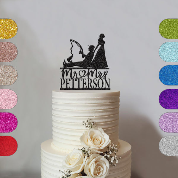 Personalised Bride Pulling Fisherman Wedding Cake Topper – Surname - hero
