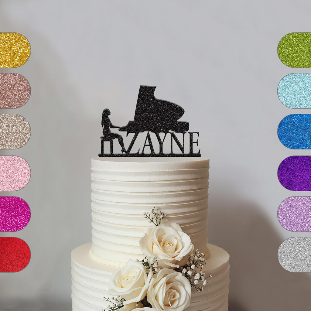 Personalised Female Pianist & Grand Piano Cake Topper – Name - hero
