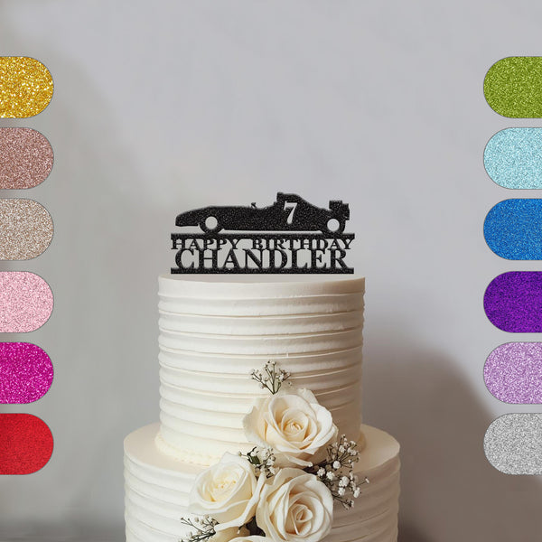 Personalised Open-Wheel Racing Car Cake Topper – Name & Age - hero