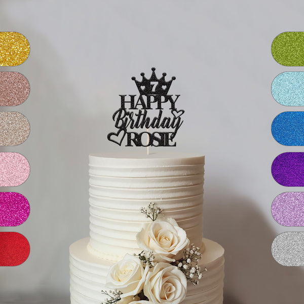 Personalised Crown & Birthday Hearts Cake Topper – Name & Age - hero