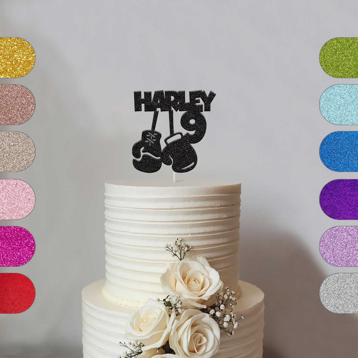 Personalised Hanging Boxing Gloves Cake Topper – Name & Age - hero