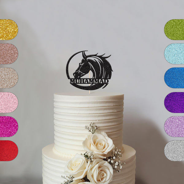 Personalised Horse Head & Sweeping Circle Cake Topper – Name - hero