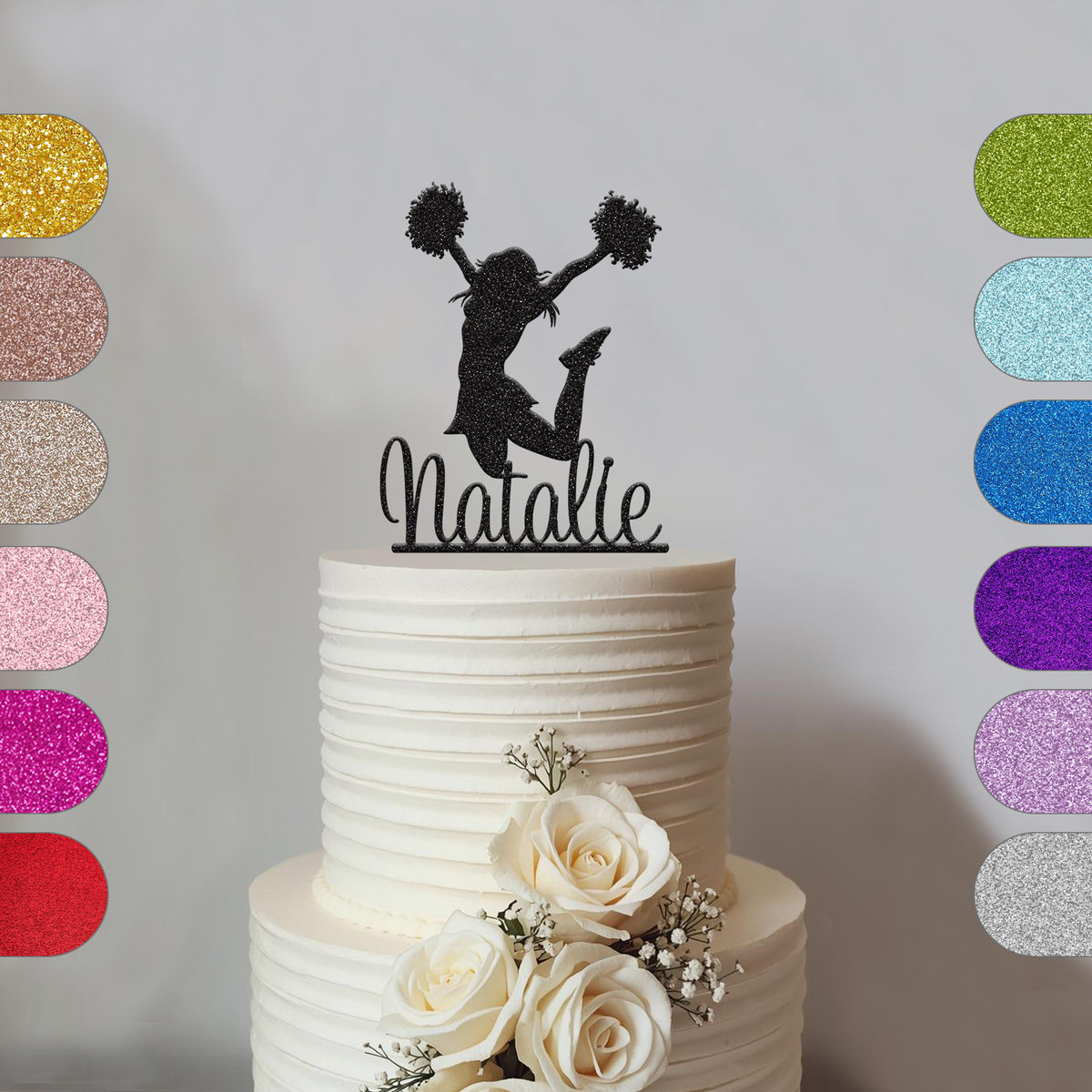 Personalised Jumping Cheerleader Cake Topper – Name - hero
