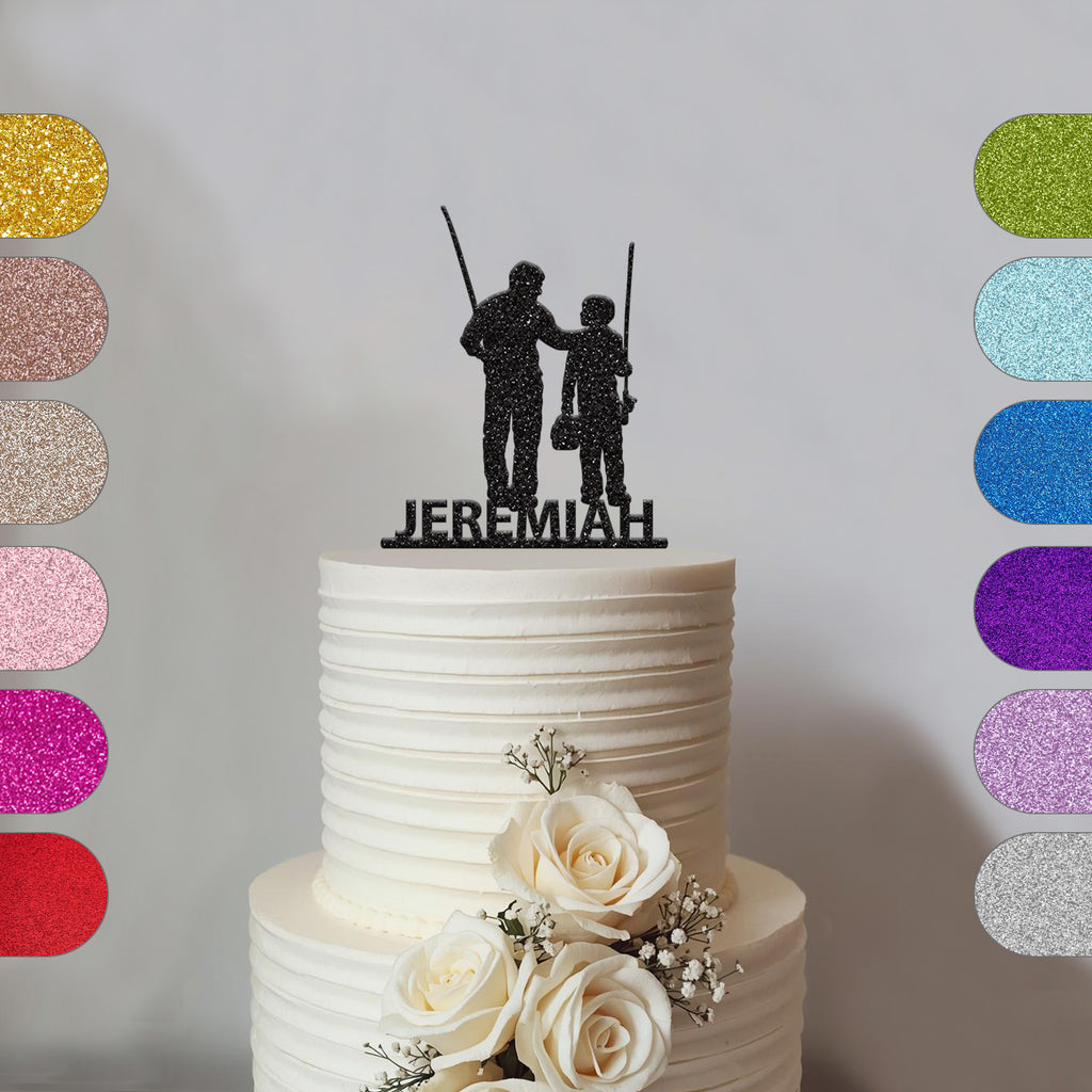Personalised Father and Son Fishing Cake Topper – Name - hero