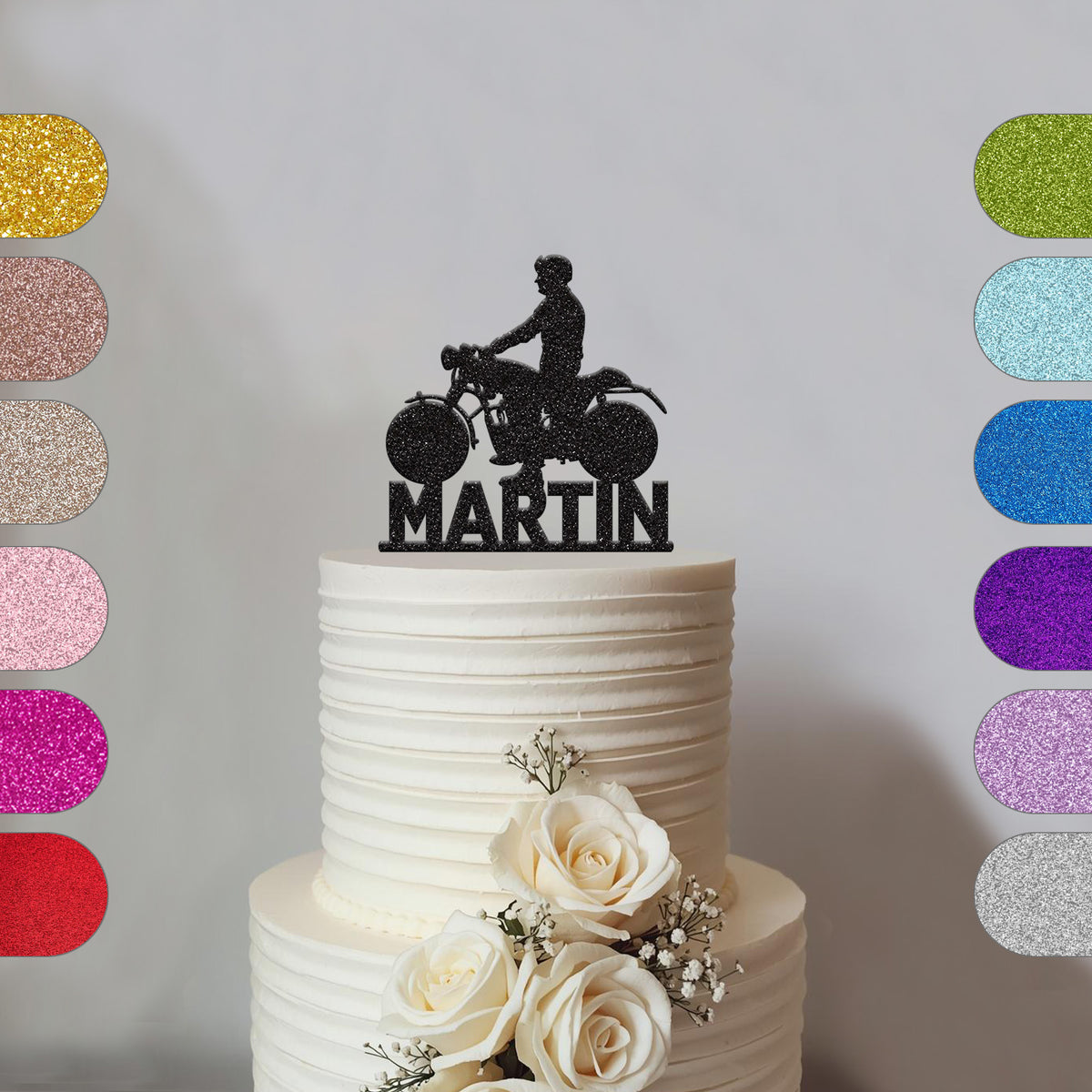 Personalised Classic Motorbike Rider Cake Topper – Name - hero