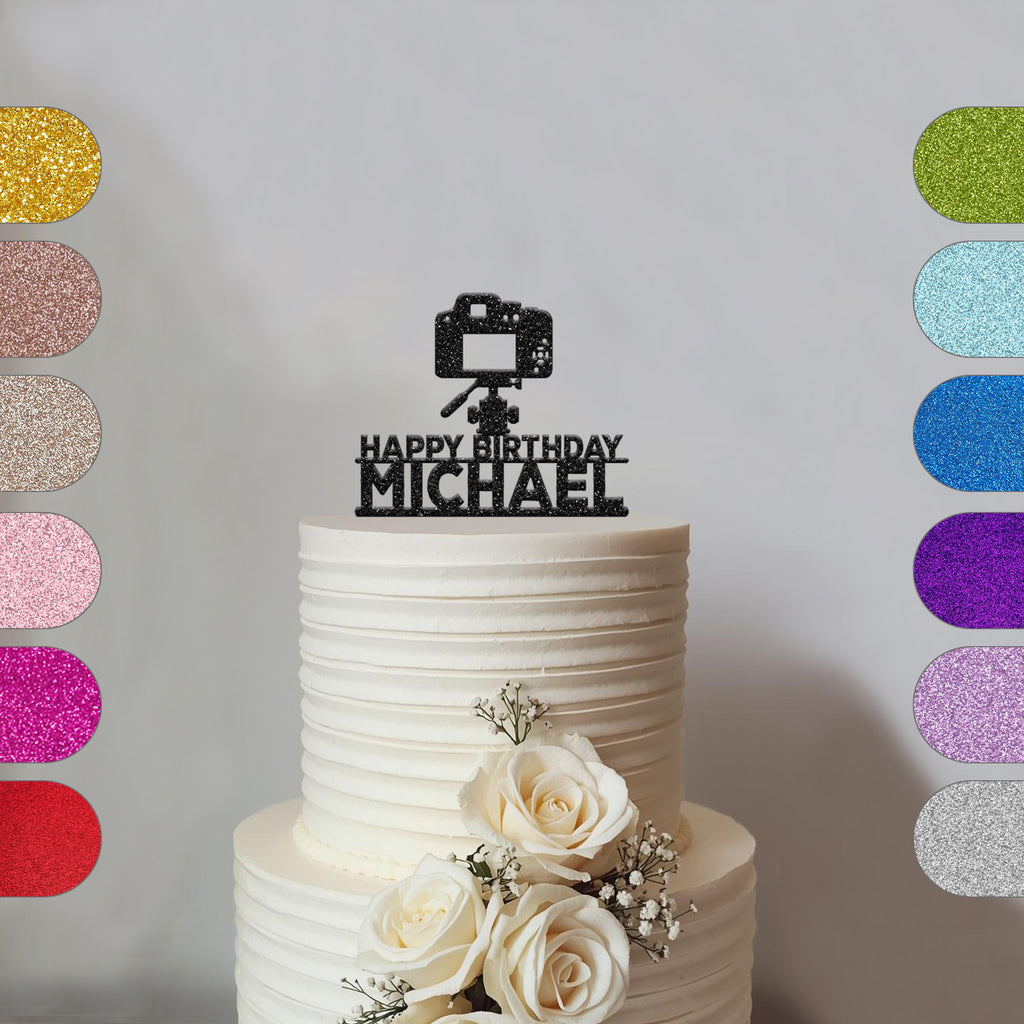 Personalised Camera and Tripod Cake Topper – Name - hero