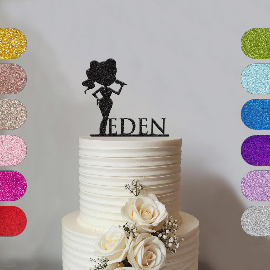 Personalised Female Singer Cake Topper with Name - hero