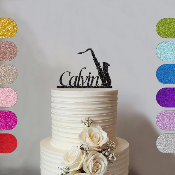 Personalised Saxophone Cake Topper with Name - hero