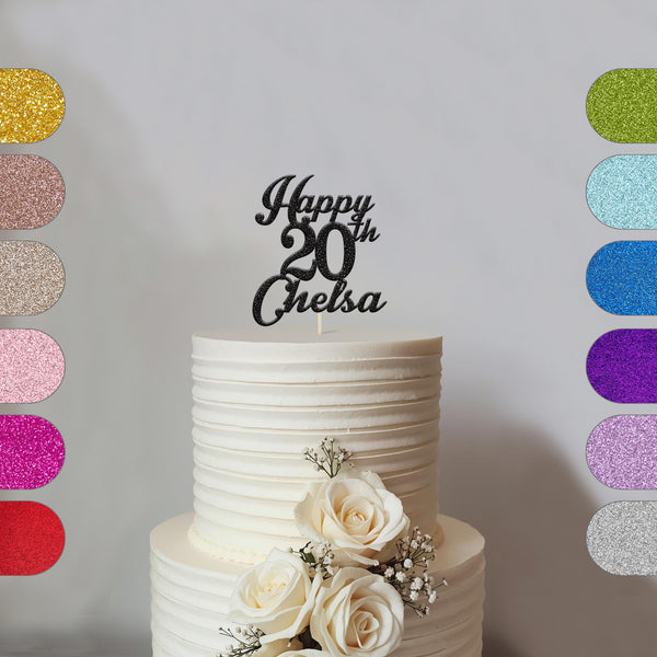 Personalised Happy Birthday Cake Topper Any Age and Script Name - hero