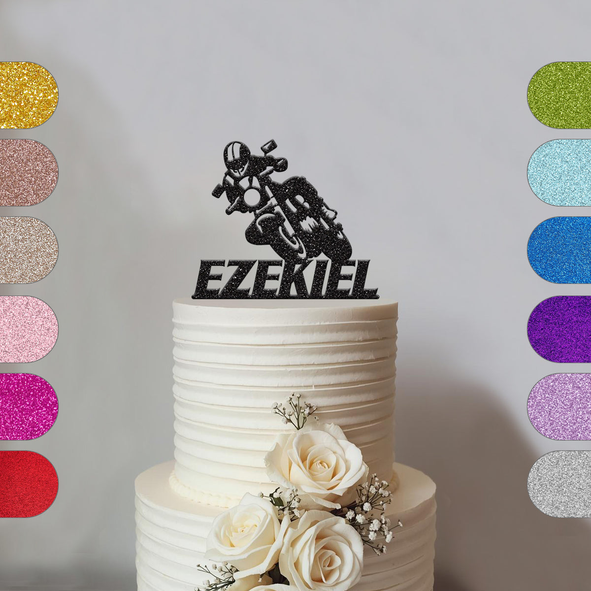 Personalised Motorbike Racing Cake Topper with Name - hero