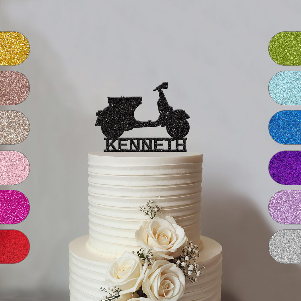 Personalised Retro Scooter Cake Topper with Name - hero