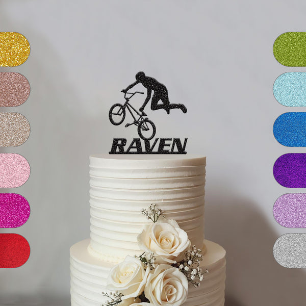 Personalised BMX Rider Cake Topper with Name - hero
