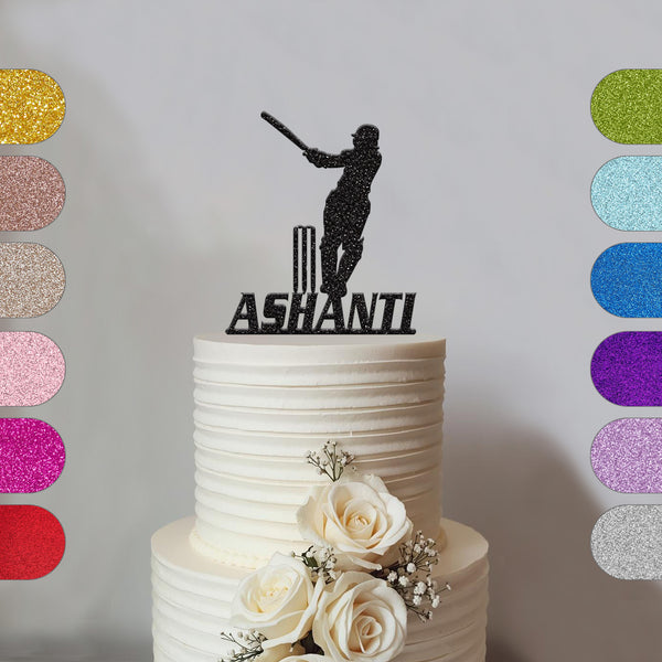 Personalised Cricket Player Cake Topper with Name - hero