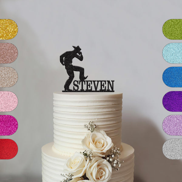 Personalised Dancing Cowboy Cake Topper with Name - hero