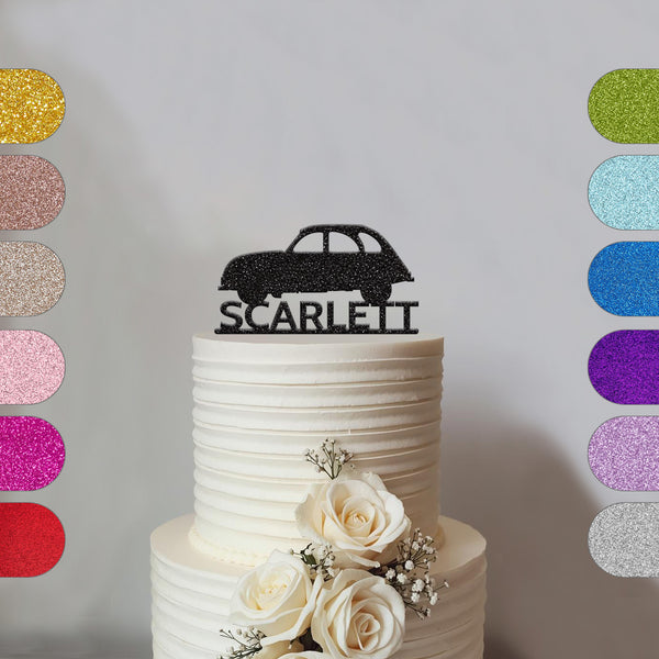 Personalised Retro Car Cake Topper with Name - hero