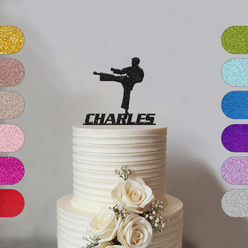 Personalised Karate Front Kick Cake Topper – Name - hero