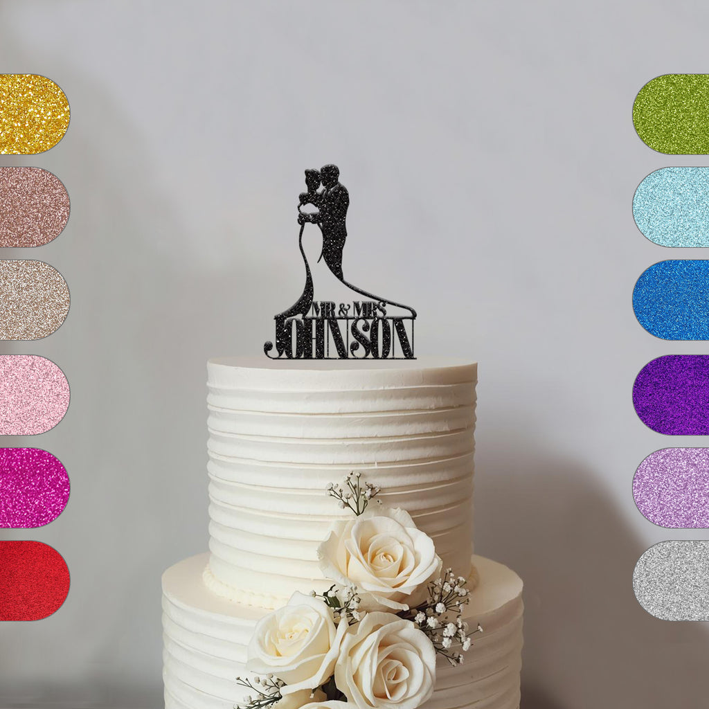 Personalised Wedding Couple Cake Topper with Surname - hero
