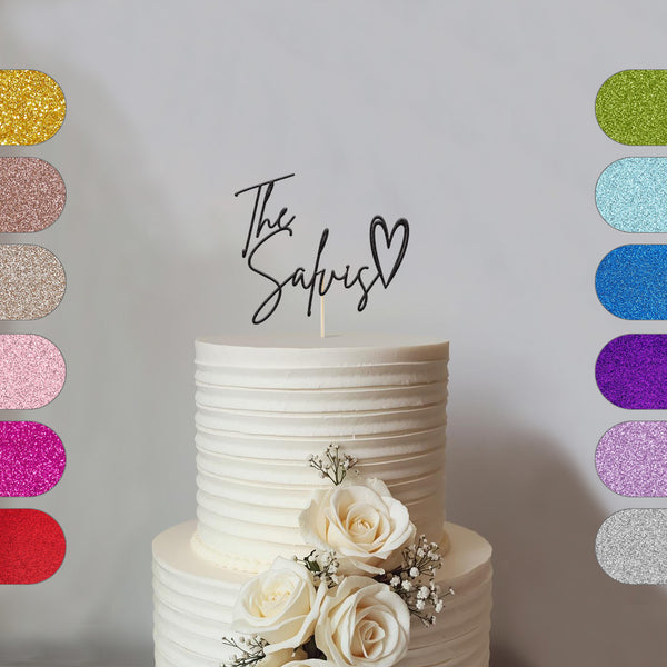 Personalised Family Surname Heart Wedding Cake Topper - hero