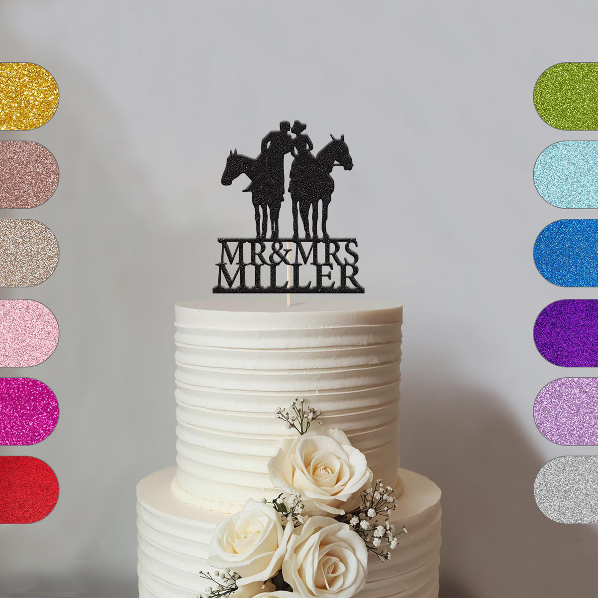 Personalised Horse Riding Couple Wedding Cake Topper – Surname - hero
