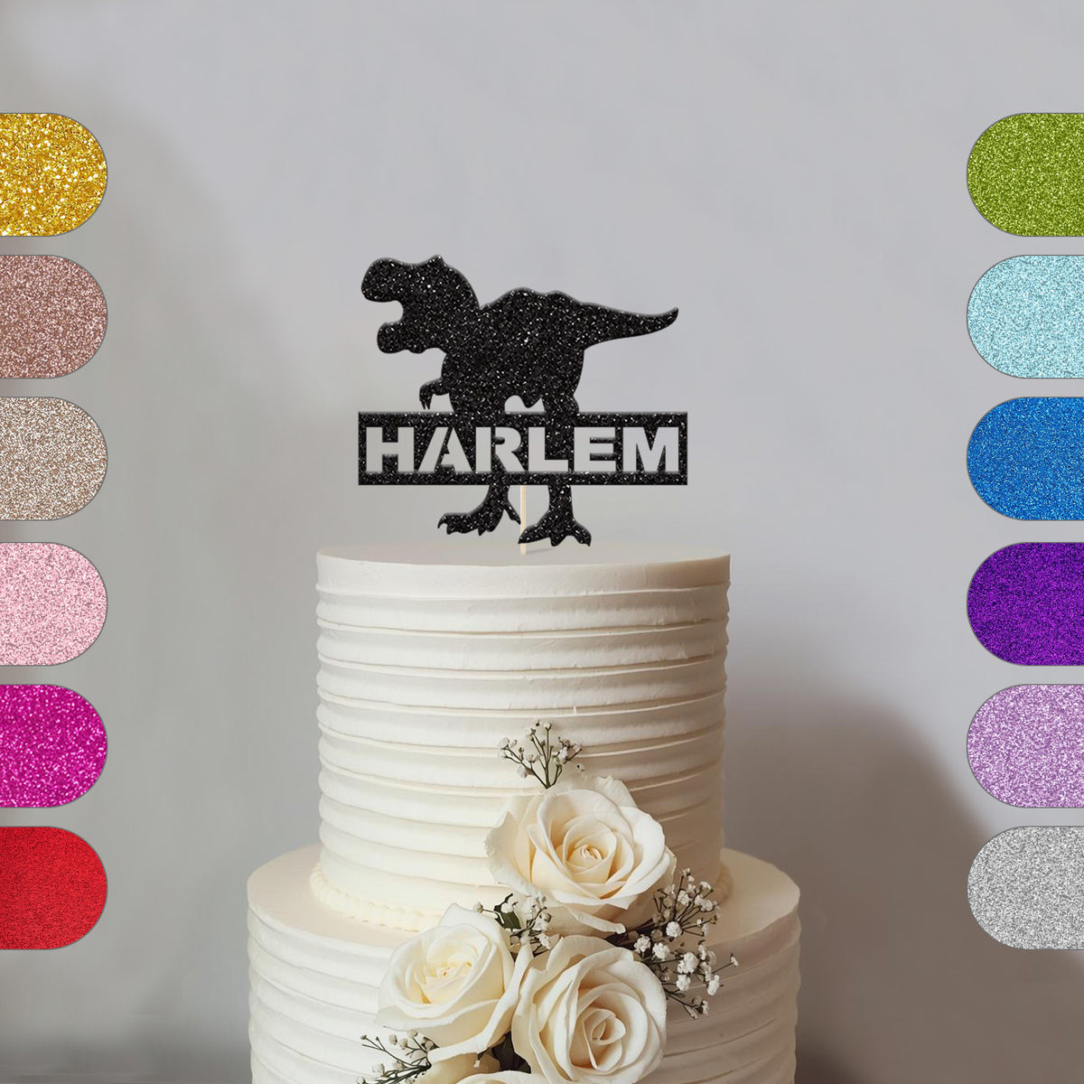 Personalised Roaring Dinosaur Cake Topper with Name - hero