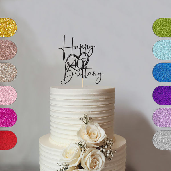 Personalised Heart-Framed Milestone Birthday Cake Topper – Name & Age - hero