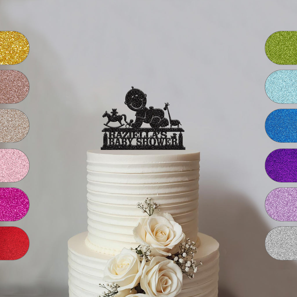 Personalised Crawling Baby Cake Topper for Baby Shower with Name - hero