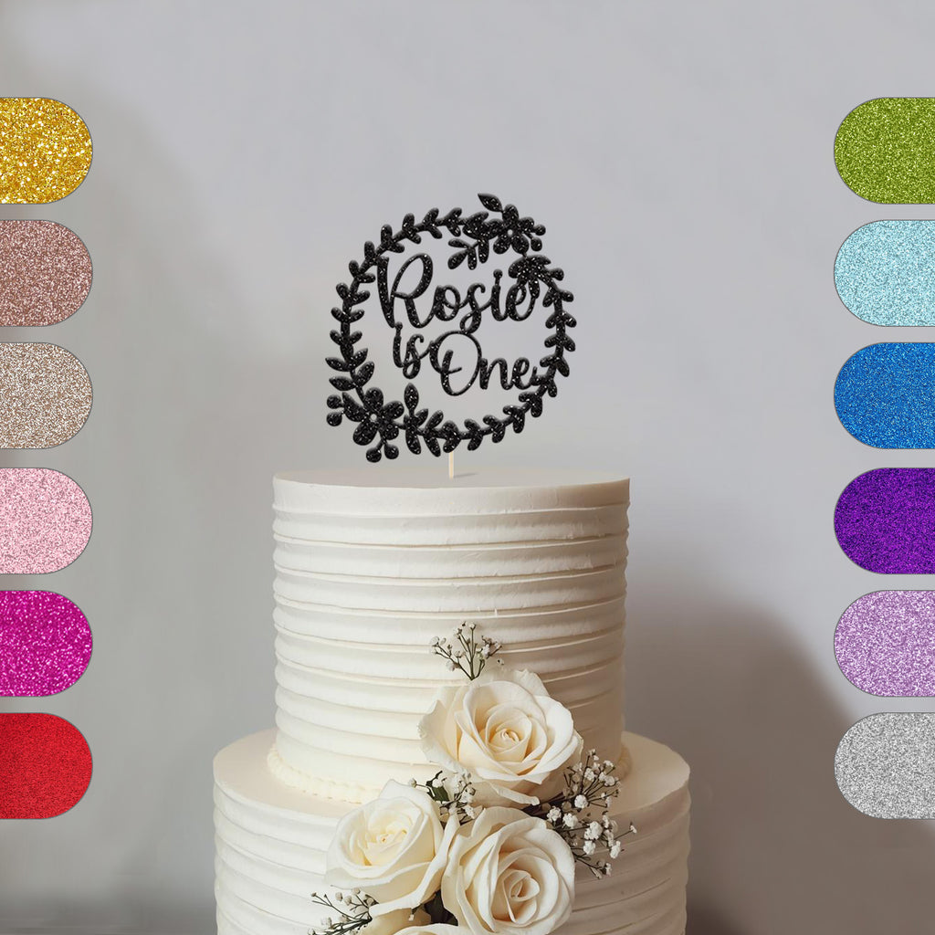 Personalised Floral Wreath First Birthday Cake Topper with Name - hero
