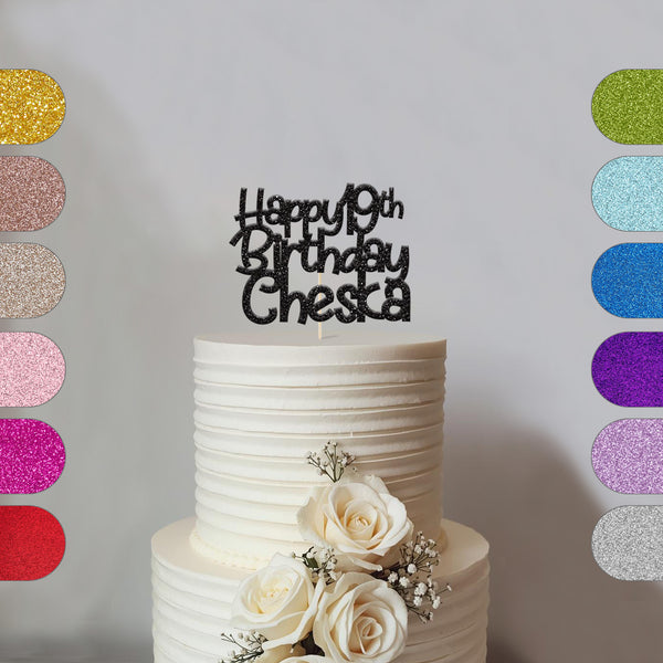 Personalised Rounded Script Birthday Cake Topper Any Age and Name - hero