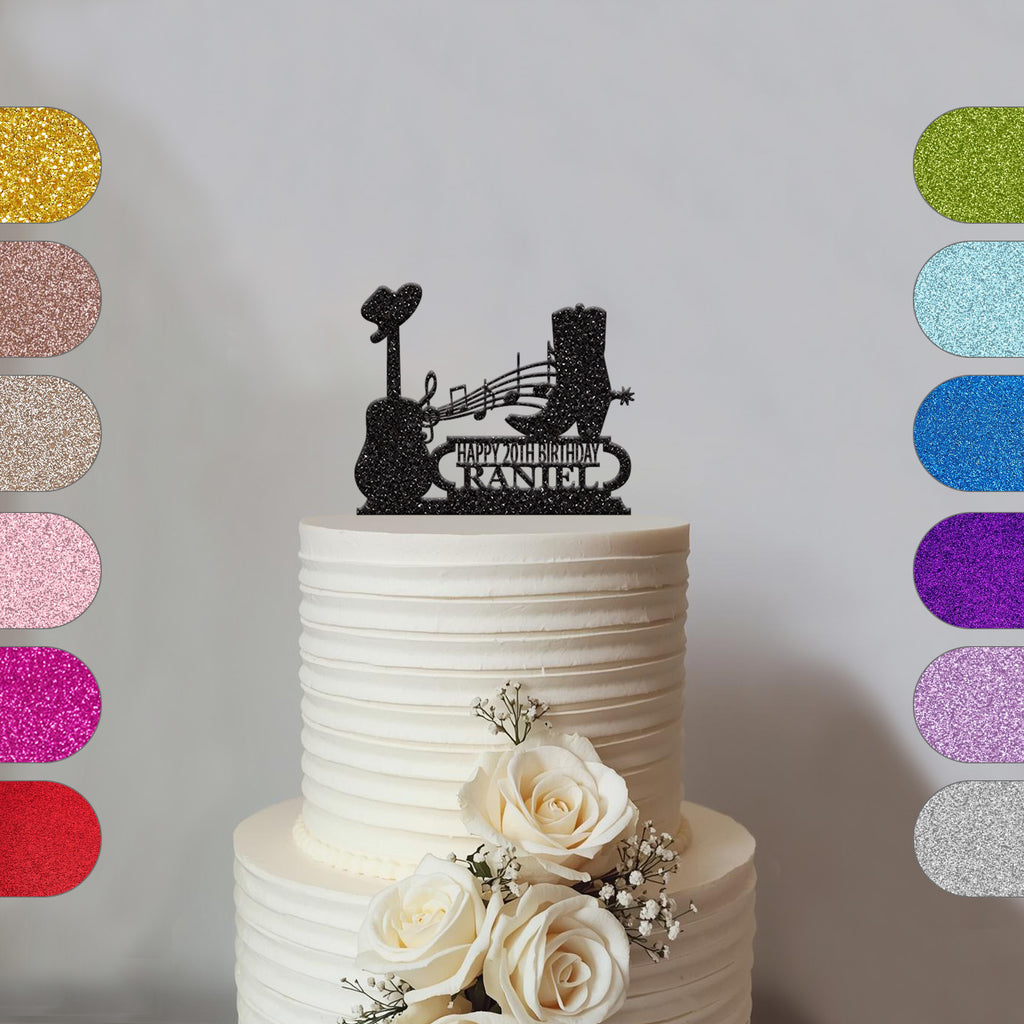 Personalised Country Music Cowboy Birthday Cake Topper Any Age and Name - hero