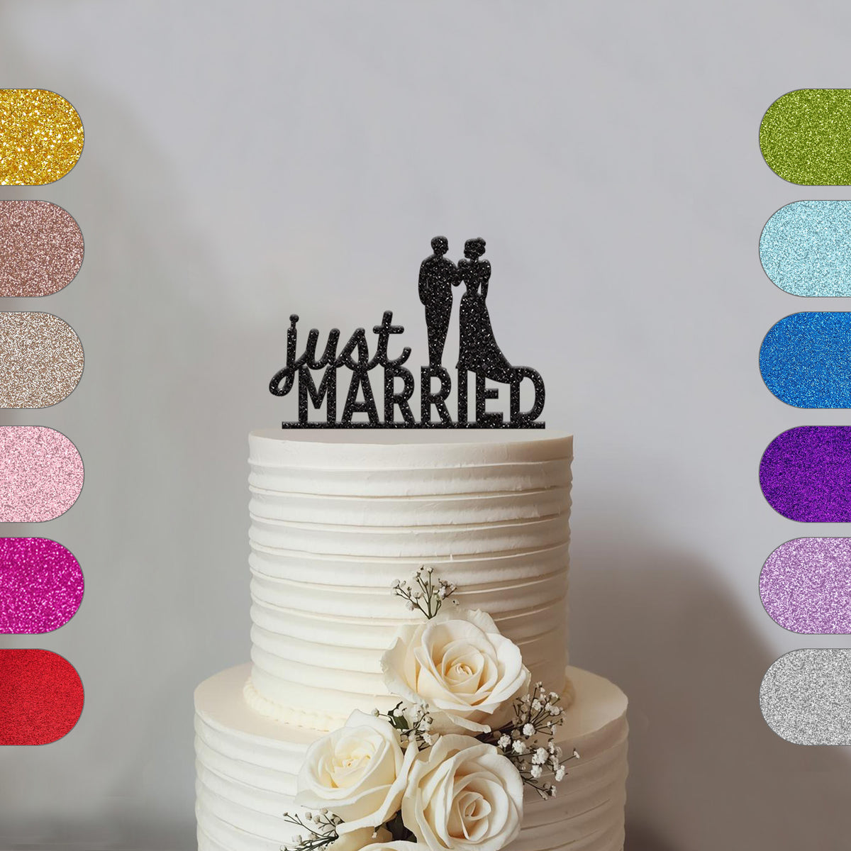 Just Married Wedding Couple Cake Topper - hero