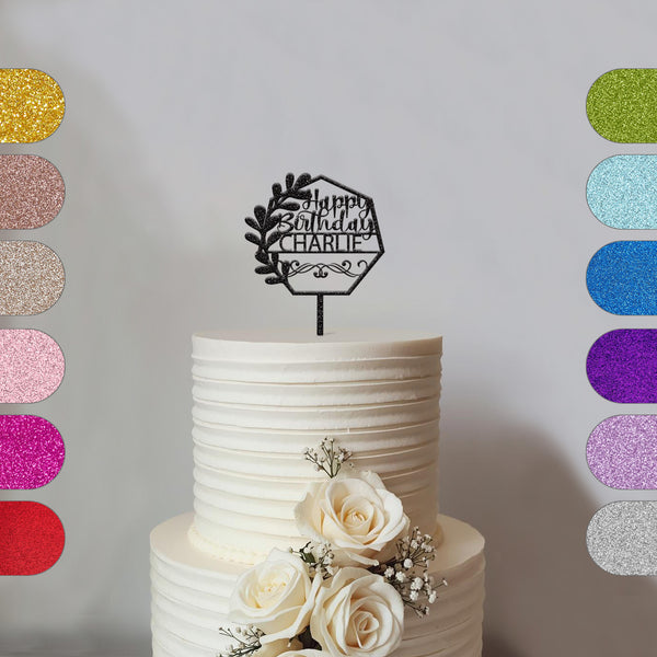 Personalised Botanical Geometric Birthday Cake Topper with Name - hero