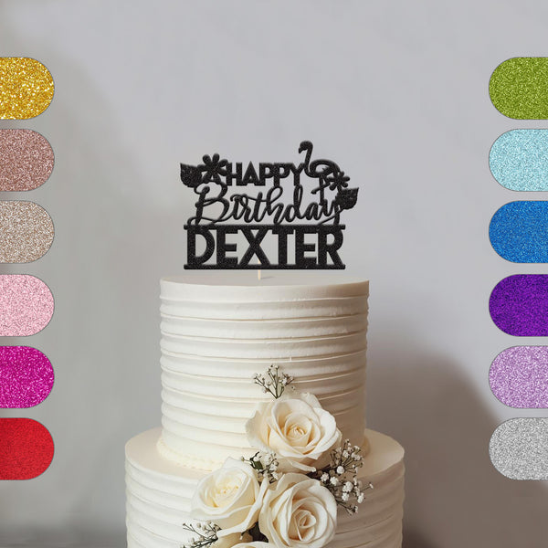 Personalised Flamingo Birthday Cake Topper with Name - hero
