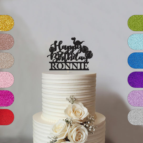 Personalised Dinosaur Jungle Birthday Cake Topper with Name - hero