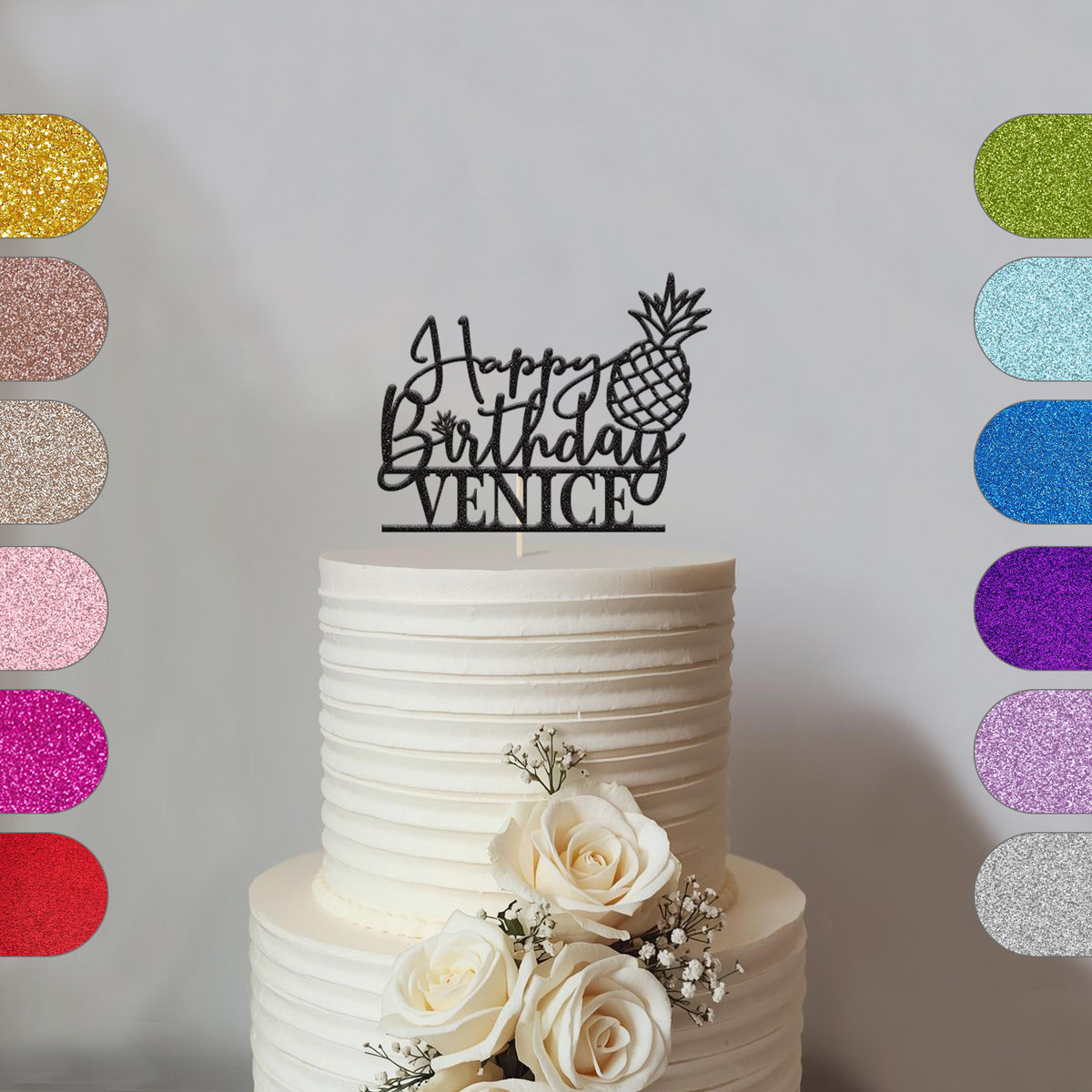 Personalised Pineapple Birthday Cake Topper with Name - hero