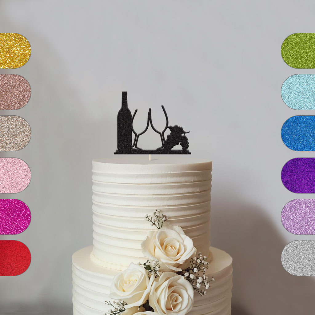 Wine Bottle and Glasses Cake Topper - hero
