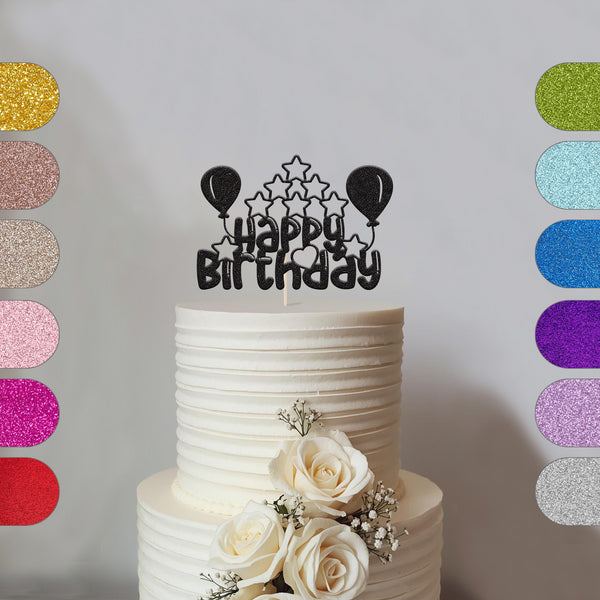 Happy Birthday Balloons and Stars Cake Topper - hero