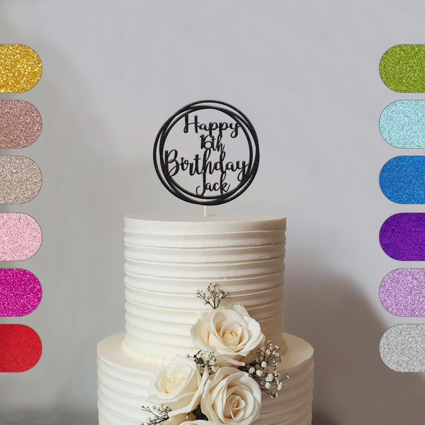 Personalised Circle Birthday Cake Topper Any Age and Name - hero