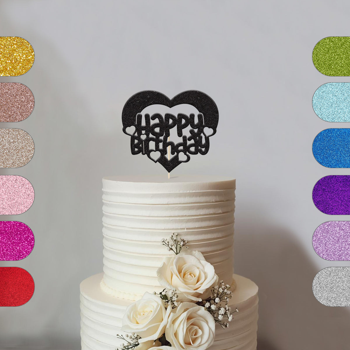 Happy Birthday Heart Frame Cake Topper - hero