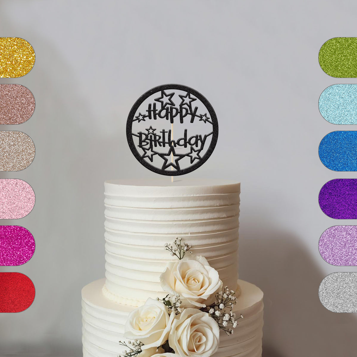 Happy Birthday Star Circle Cake Topper - hero