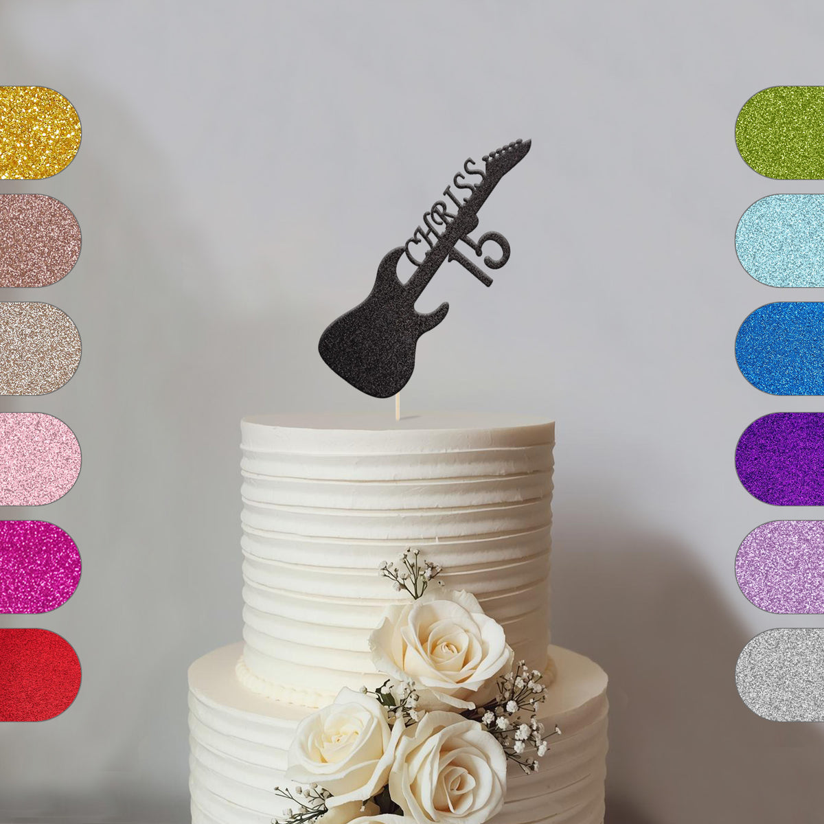 Personalised Electric Guitar Birthday Cake Topper Any Age and Name - hero