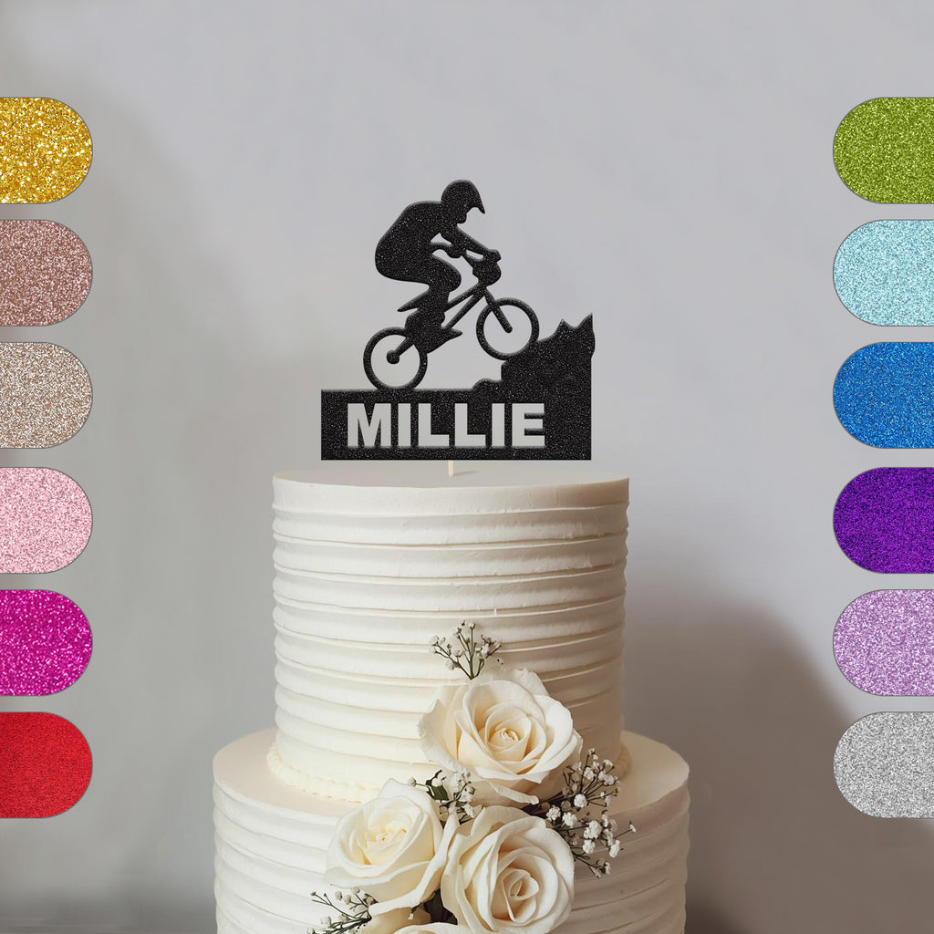 Personalised Mountain Biker Cake Topper with Name - hero