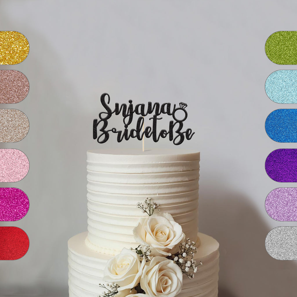 Personalised Bride to Be Cake Topper with Name and Ring - hero