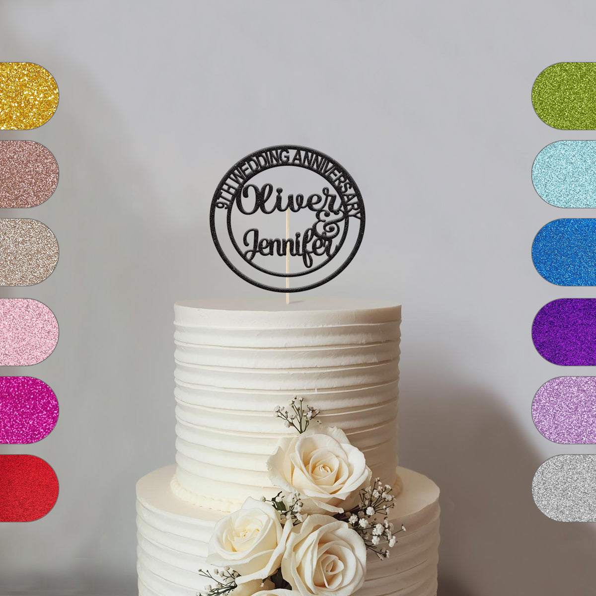 Personalised Wedding Anniversary Cake Topper Any Year and Names - hero