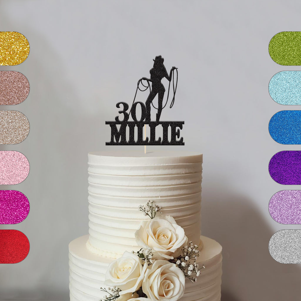 Personalised Cowgirl Lasso Birthday Cake Topper – Name & Age - hero