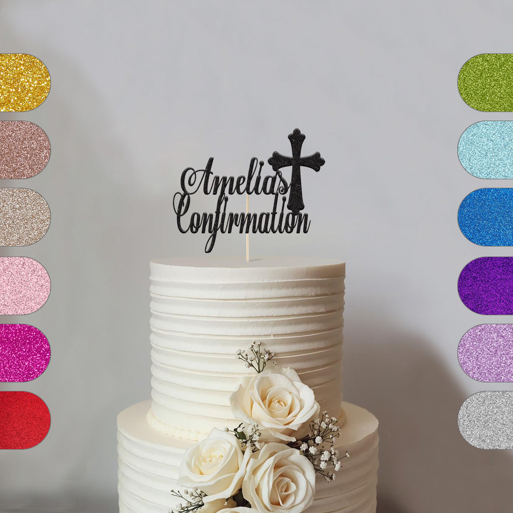 Personalised Ornate Cross Confirmation Cake Topper – Name - hero