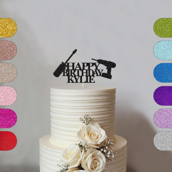 Personalised Screwdriver & Drill Cake Topper – Name - hero