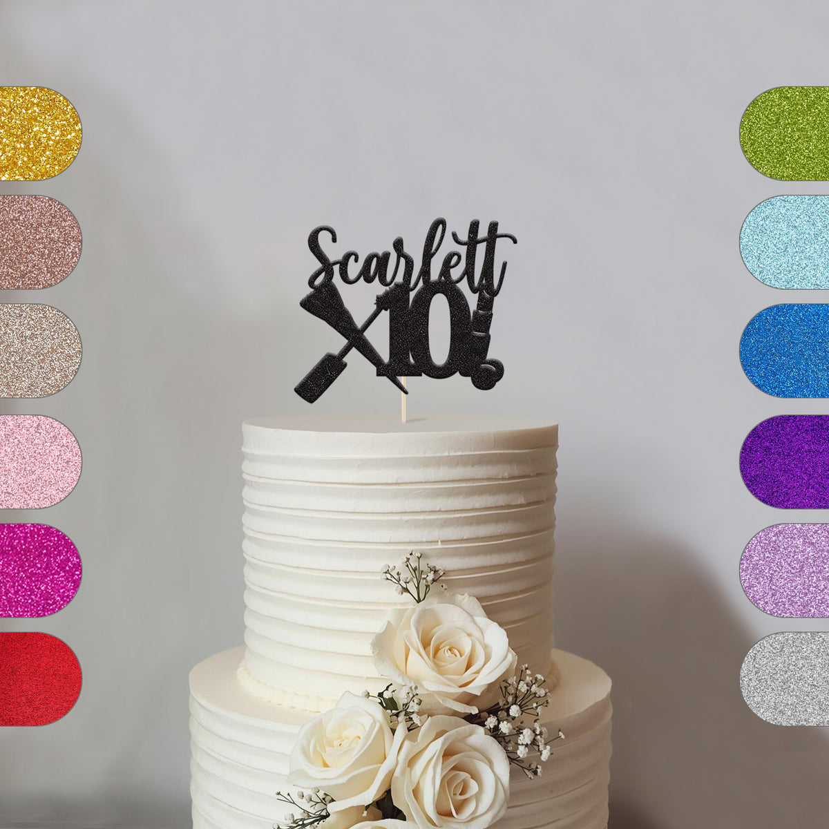 Personalised Makeup Brush & Lipstick Cake Topper – Name & Age - hero