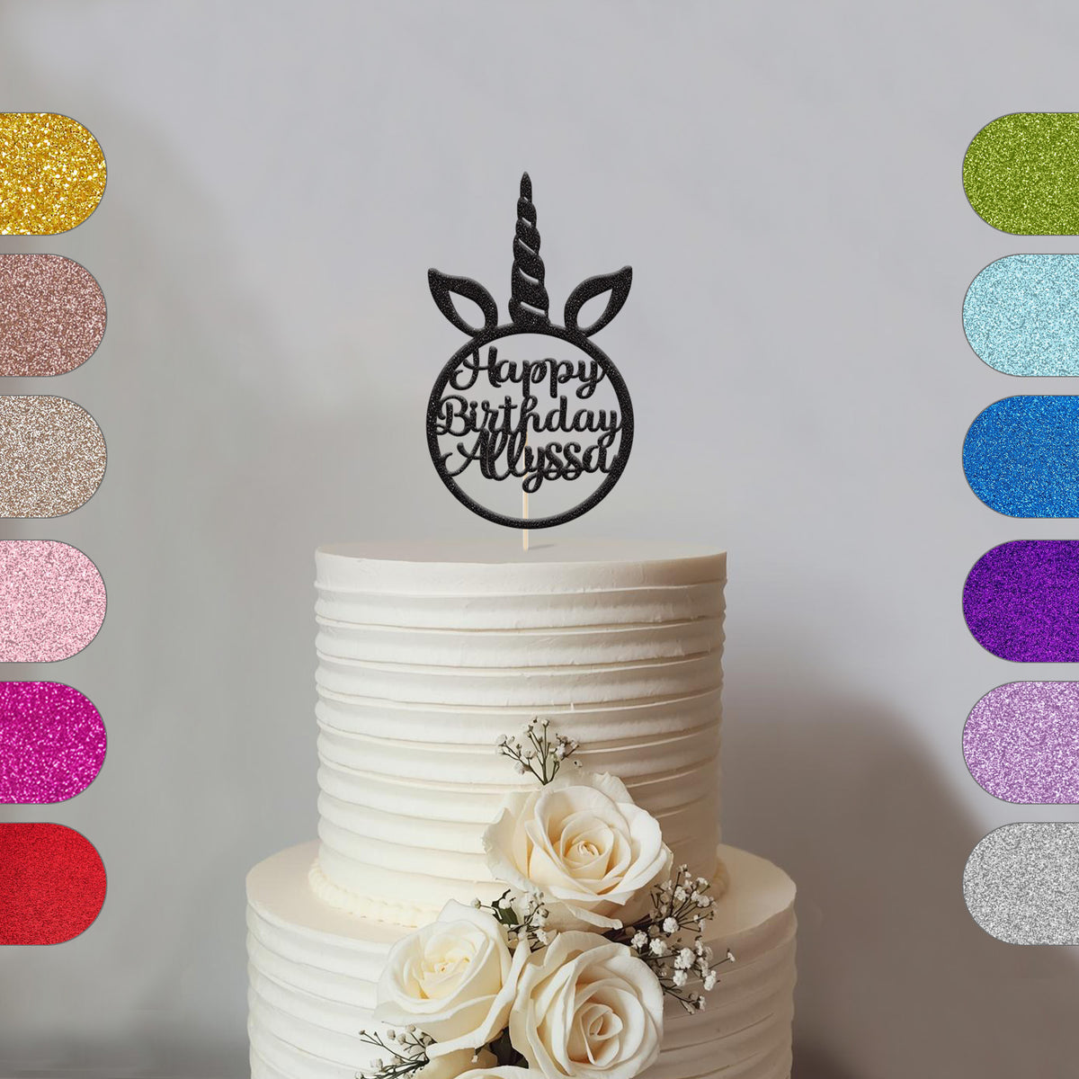 Personalised Unicorn Horn Birthday Cake Topper – Name - hero
