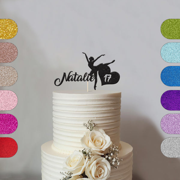 Personalised Ballerina & Age Heart Cake Topper – Name & Age - hero